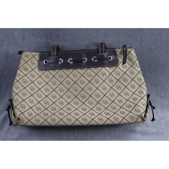 Dooney & Bourke Tote Womens Large Beige Monogram Canvas Leather Shoulder Handbag - Picture 2 of 9